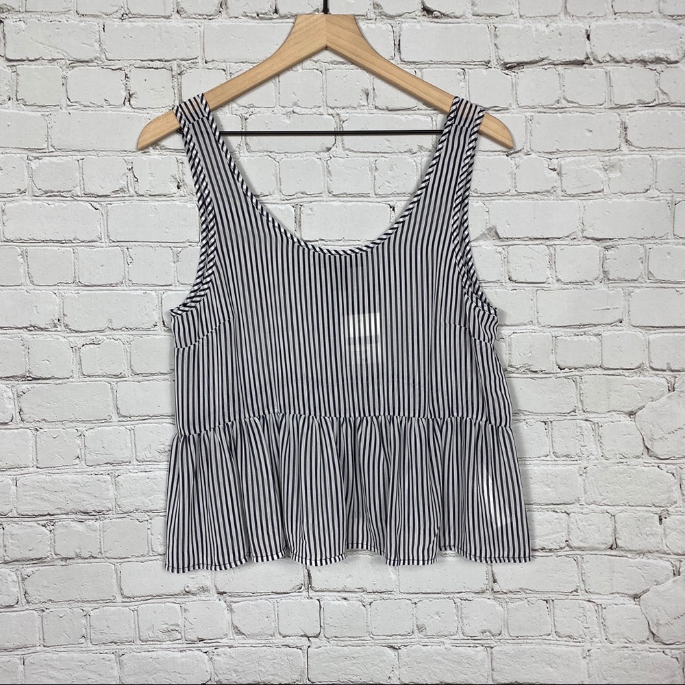 Striped Sheer Peplum Crop Top M Black & White